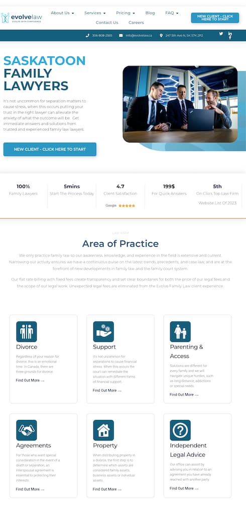 Evolve Law Landing Page