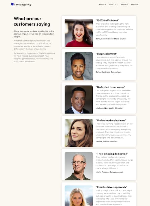 OneAgency Testimonials Page
