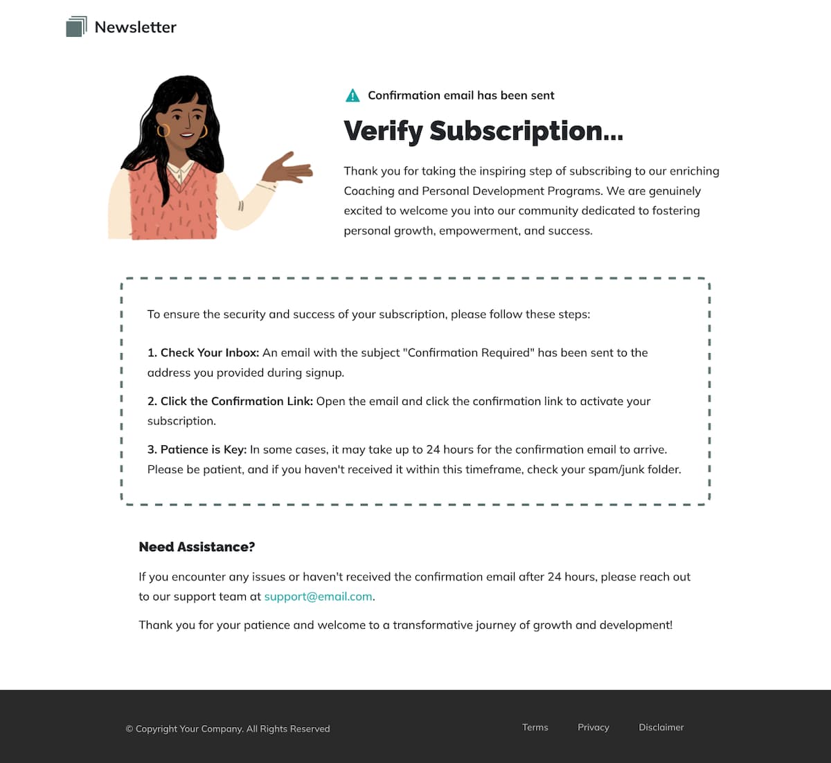 Personal Development Newsletter Email Confirmation Page