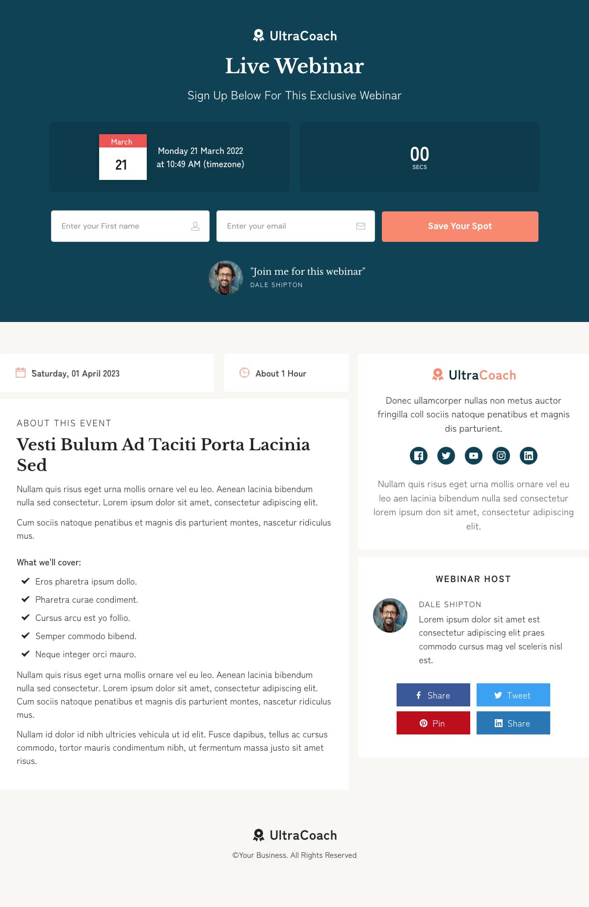 UltraCoach Webinar Landing Page