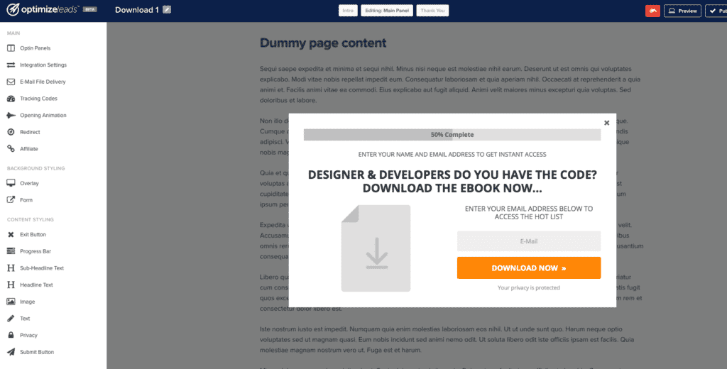 OptimizeLeads Optin form editor