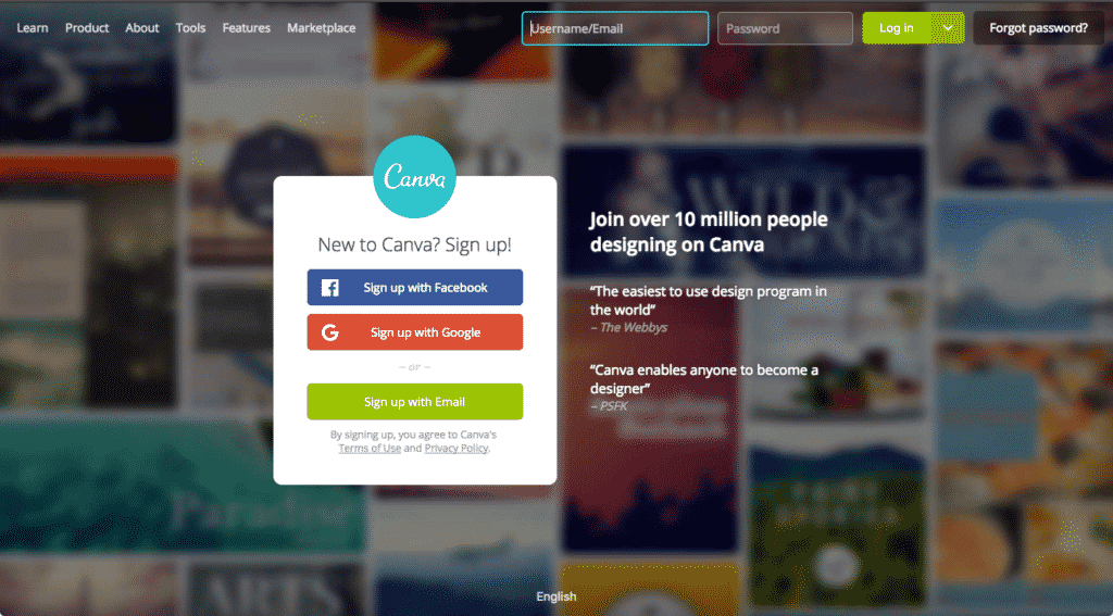 Canva home screen