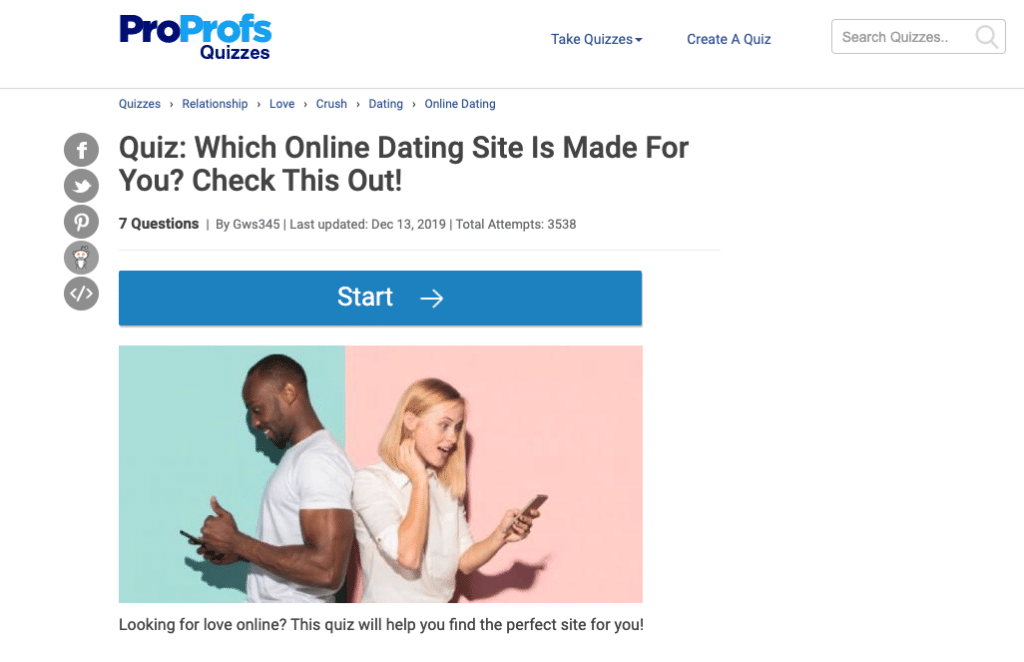Online Dating Site Quiz Lead Magnet