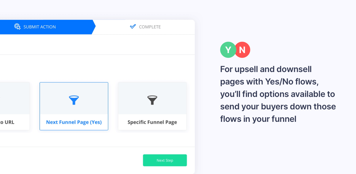 Select the next page in our funnel builder easily